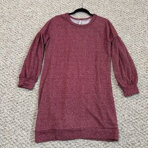 Red Sweat Shirt Long Sleeve Dress, Sized Medium